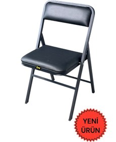 Resim Hey Katlanır Kamp Sandalyesi Piknik Sandalyesi Siyah Deri Siyah 