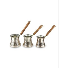 Resim Gümüşlü Gül Çiçek Bakır 3 Lü Cezve Takımı 