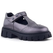 Resim Rakerplus Hakiki Deri Platin Metal Detaylı Cırtlı Kız Çocuk Okul Ayakkabı Platin 