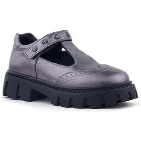 Resim Rakerplus Hakiki Deri Platin Metal Detaylı Cırtlı Kız Çocuk Okul Ayakkabı Platin 