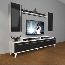 Resim Decoraktiv Ekoflex 7 Mdf Retro Tv Ünitesi Tv Sehpası - Beyaz - Siyah 