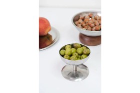 Resim Beige & Stone Metal Yüksek Ayaklı 8 cm Dondurma Tatlı Çerez Kahvaltılık Sunum Kase 