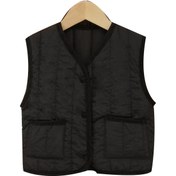 Resim Göğüs Cebi ve Yaka Detaylı Kolsuz Kışlık Yelek - Bordo Düğmeli Ceket, Yumuşak Dolgulu Esnemez Kumaş, Bebek ve Çocuklar İçin (El Yıkama, Bordo), Kilise, Aile Etkinlikleri İçin Dış Giyim 