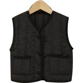 Resim Göğüs Cebi ve Yaka Detaylı Kolsuz Kışlık Yelek - Bordo Düğmeli Ceket, Yumuşak Dolgulu Esnemez Kumaş, Bebek ve Çocuklar İçin (El Yıkama, Bordo), Kilise, Aile Etkinlikleri İçin Dış Giyim 