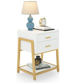 Resim Chelsea Gold Metal Beyaz Komodin 