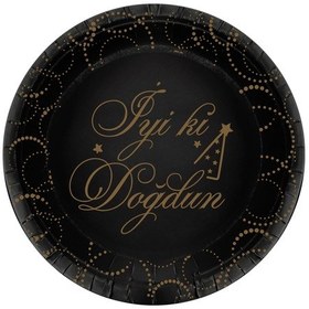 Resim Tabak Elegant İyi Ki Doğdun Siyah Noktalı 23cm 6lı Lüks Doğum Günü Tabağı 