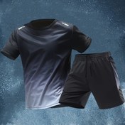 Resim 2 adet Set Gradyan Kısa Kollu + Şort Bahar/Yaz Koşusu, Fitness ve Boş Zaman için Nefes Alabilir ve Rahat 
