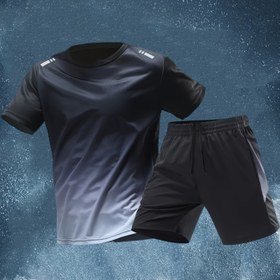 Resim 2 adet Set Gradyan Kısa Kollu + Şort Bahar/Yaz Koşusu, Fitness ve Boş Zaman için Nefes Alabilir ve Rahat 