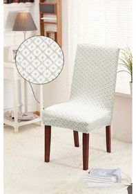 Resim Baklava Sandalye Sandalye Kılıfı Yıkanabilir Likralı Esnek Lastikli Sandalye Örtü Krem 