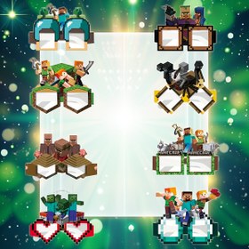 Resim Minecraft Temalı Parti Fotoğraf Aksesuarları Gözlük Oyun Doğum Günü Cadılar Bayramı Aksesuarları Dekorasyon Parti Hediyeleri 8'li Set, Cadılar Bayramı, Noel Etkinliği ve Parti Malzemeleri Cadılar Bayramı&Noel için Parti Malzemeleri Seti 