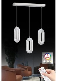 Resim İstanbul Avize Beta Yemek Masası Kumandalı 3'lü Gümüş Ledli Modern Avize 