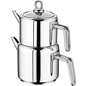 Resim Oms Collection 8074 M 4 Parça Silindir Çelik Çaydanlık Sade Gri 