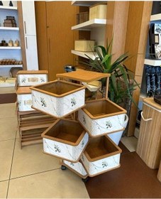 Resim Ahşap Kare Sebzelik 5 Katlı Yana Açılır Patates Soğan Tekerlekli Sebzelik Zeytin Beyaz 