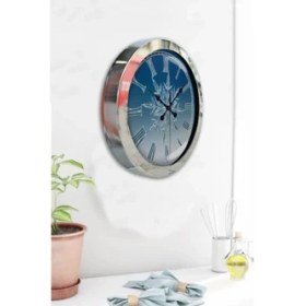Resim Bahat Krom Çerçeveli Salon Ofis Duvar Saati 36 cm 