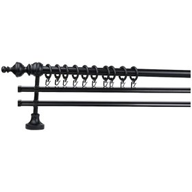 Resim Siyah Ceren Demonte Başlıklı Ahşap Rustik Perde Askısı - Çift Raylı - 250 Cm 