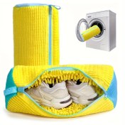 Resim Dayanıklı Ayakkabı Yıkama Makinesi Çantası - Sarı ile Mavi Fermuar, Koruyucu Çamaşır Çantası ile Zengin Fluff İç Mekan, Sneaker ve Günlük Ayakkabılar için İdeal, Non-Woven Kumaş, Fermuar Kapatma, Ayakkabı Temizleme Çözümü|Fermuarlı Çamaşır Çantası|Dayanıklı Fermuar Kapatma, Ayakkabı Saklama Organizatörü, Çamaşır Çantaları 
