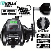 Resim Samolla'S Yeni Büyük Geniş Vücutlu Dijital Ekran Deniz Balıkçılığı, Plaj Balıkçılığı İçin Su Damlası Makarası, USB ve Güneş Enerjili Metal Tabanlı, 6.4:1 Dişli Oranı ve 16Kg Kapasite ile. 
