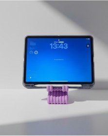 Resim Masaüstü Kaymaz Taban Telefon Ve Tablet Standı - Kulaklık Ve Not Kağıdı Bölmeli-kiremit Lila 