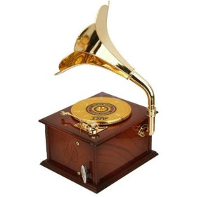 Resim Nostaljik Gramofon Tasarımlı Müzik Kutusu Çekmeceli Takı Kutusu 