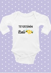 Resim Ayzi Tasarım Teyzesinin Balı Yazılı Bebek Uzun Kol Zıbın Body 