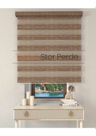 Resim Kahve Etek Dilimsiz Zebra Stor Güneşlik Perde Kahve 