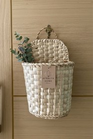 Resim AFRALYAHOME Hasır Posta Kutusu Duvar Saksısı Gazete Kitaplık Hasır Ahşap Sepet Dekoratif 