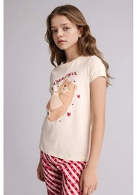 Resim Defacto Regular Fıt 2li Pijama Takımı Kız Çocuk H0151a826sper103 Ekru-er103 