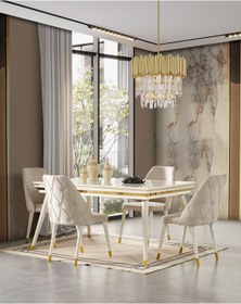 Resim Eymense Lotus Yemek Masa Takımı Gold 