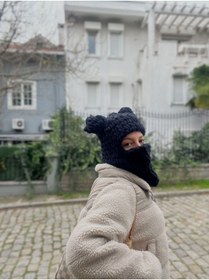 Resim Novaglow Hayvan Figürlü Şapka Puffy Bere Kar Maskesi Kayak&snowboard Balaclava Örgü Bere Örgü Şapka 