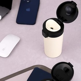 Resim 380 ml Siyah Sızdırmaz Termos Matara - Çift Katmanlı Paslanmaz Çelik, Isı Yalıtımlı Seyahat ve Ofis Kupası (Beyaz) 