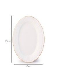 Resim Porsima 4448 Tiffany Porselen Altın Fileli Kayık Tabak Seti - Oval Kahvaltılık Sunumluk Seti 25cm Beyaz 