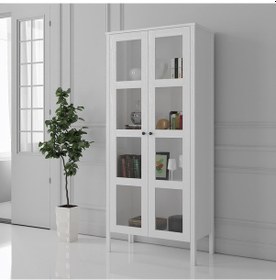 Resim Venezia Cam Kapaklı Ahşap Ayaklı Çok Amaçlı Dolap, Vitrin, Erzak Dolabı - Minifiks - Wood Beyaz 