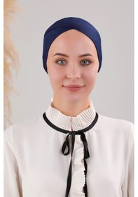 Resim Melodi Scarf Bağlamalı Dikişsiz Çapraz Bone Lacivert Lacivert 