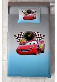 Resim Mekta Home Bebek Ve Çocuk Odası Gri Mavi Mcqueen Desenli Yatak Örtüsü Renkli 