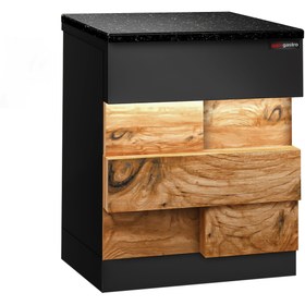 Resim Kasa Bankosu TORONTO - 600mm - Ahşap Ön Panel- Siyah Granit Çalışma Tezgahı 