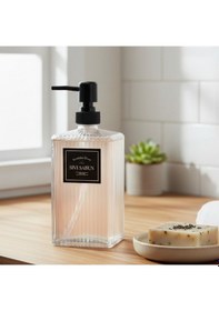 Resim Modern Geometrik Cam Sıvı Sabunluk, Siyah Modern Lüks Banyo Ve Mutfak Dekoru, 500 Ml Şık Tasarım Şeffaf 