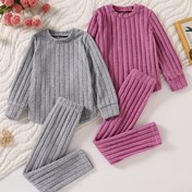 Resim 4 Parça Kız Çocukları İçin İlkbahar/Sonbahar Yuvarlak Yaka Uzun Kollu Düz Renk Sweatshirt ve Günlük Pantolon Seti 