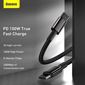 Resim Baseus Tungsten Gold Hızlı Şarj Kablosu Type-C to Type-C 100W, 2m, Siyah 