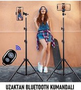 Resim PİNK İTHALAT Bluetooth Kumandalı Tripod 2.1 Metre Metal Stüdyo Lamba Ayağı 360 Döner Başlıklı Telefon Tutucu 