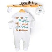 Resim Niles Baby design for baby Bir Tek Ablam Olsun Bana Bir Şey Olmaz Yazılı Tulum Set (tulum Bere Eldiven) 
