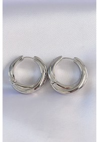 Resim Pirinç Gümüş Renk Asimetrik Kıvrım Küpe Beyaz 