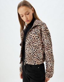 Resim Koton Crop Yağmurluk Dik Yaka Fermuarlı Cep Detaylı Su Geçirmez Leopar Desenli 5wal20161ıw Kahverengi Kahverengi 