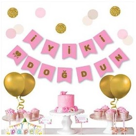 Resim Pembe Zemin İyi Ki Doğdun Gold Banner 