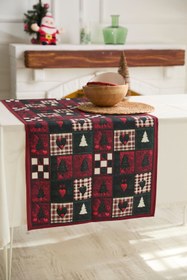 Resim AYSHome Yılbaşı Bordo Patchwork Runner 