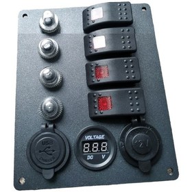 Resim Tekne Karavan Otomatik Sigorta Paneli. 4'lü Model. Usb'li Siyah 