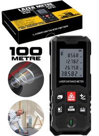 Resim Assur Profesyonel Lazer Terazili Dijital Mesafe Ölçer 100 Metre Ölçüm Cihazı Siyah Lazer Metre 
