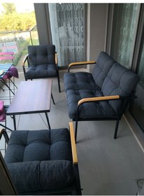 Resim Modern Jüpiter Balkon, Bahçe, Cafe - Metal Kanepe Koltuk Takımı - 2+1+1 + Sehpa Antrasit Modernsh58 Antrasit 