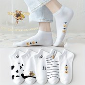 Resim 5 Çift Karışık Renk Hayvan Baskılı Short Çorap, %97 Polyester %3 Spandeks, Nefes Alabilir Ter Emici Örgü Kumaş, Kadınlar İçin Rahat Ayak Çorapları 