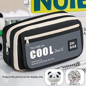 Resim Panda 7-Katlı Kanvas Kalem Kılıfı "Çok Havalı Görünüyorsun" Tasarımı ile - Büyük, Dayanıklı, Çok Cebi Organizatör için Ofis Malzemeleri, 1 Panda Bebek ve 5 Yapışkan ile, Malzemeler için İdeal, Oyunlu Tasarım, Dayanıklı Fermuar Kapatma, Kalem Poches 