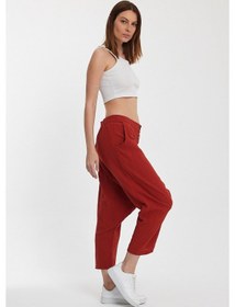 Resim Maxi Boy Kiremit Çift Cepli Düğme Detaylı Düşük Ağ Şalvar Pantolon Bcvl-245326 Çok Renkli 